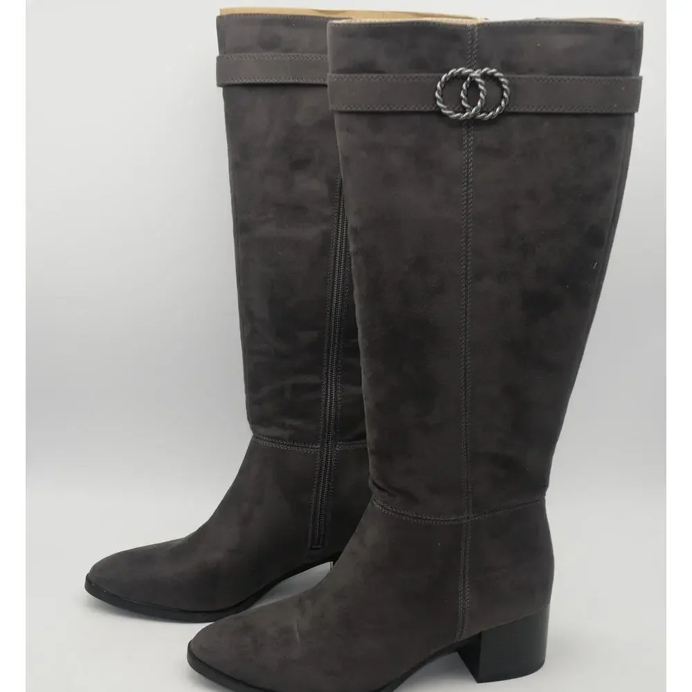 NEW Lifestride Daring Women's 8 Knee High Boots Gray Suede Square Heel - Picture 4 of 9